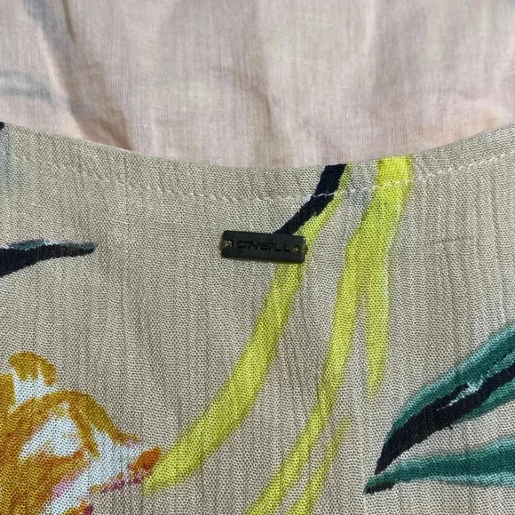 O’Neill Floral Dress Size Small Peach Green Cutout Side Tie Mini Texture - Picture 7 of 9